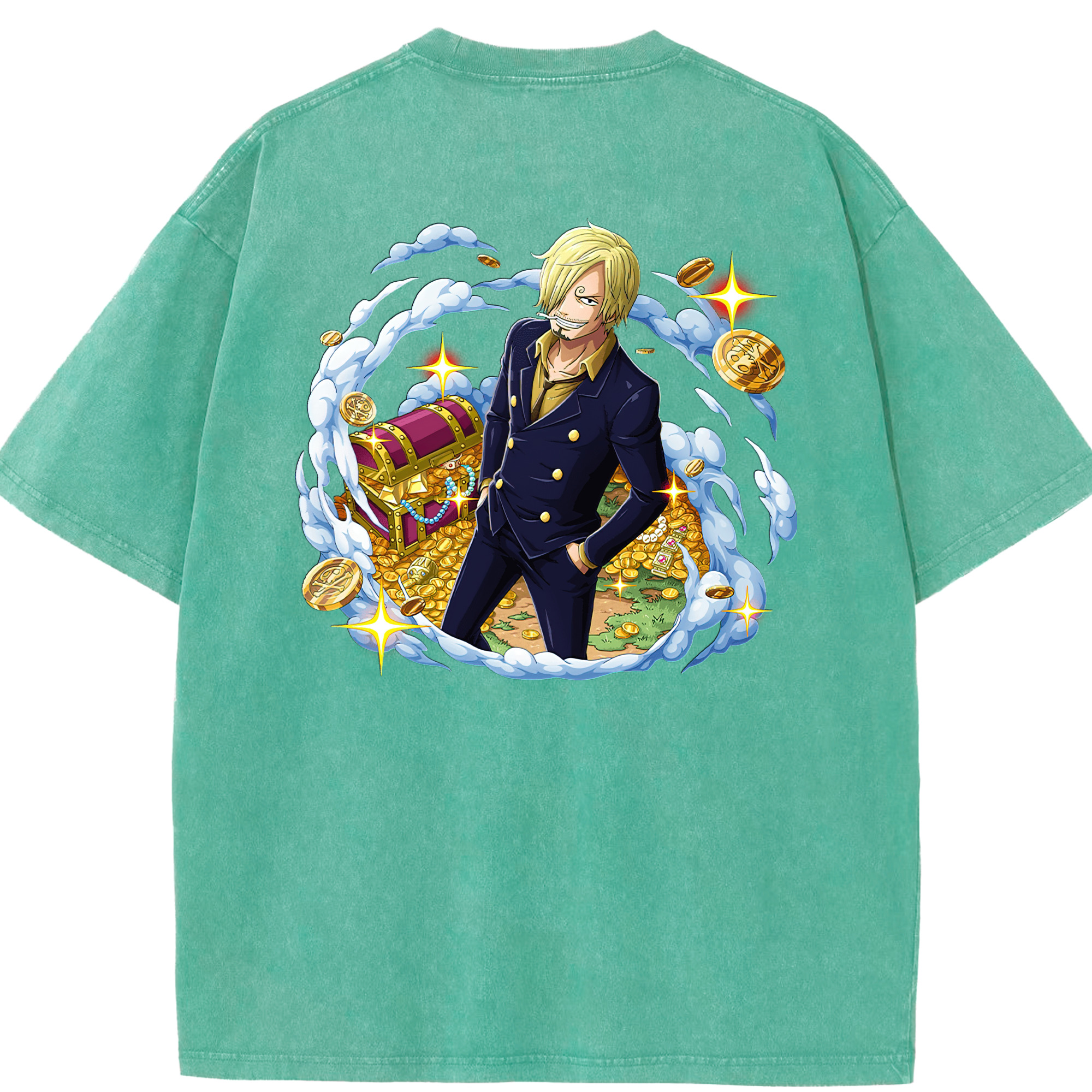 ワンピース サンジ ONE PIECE Sanji 綿100% ヴィンテージ風 半袖Tシャツ（背面プリント）